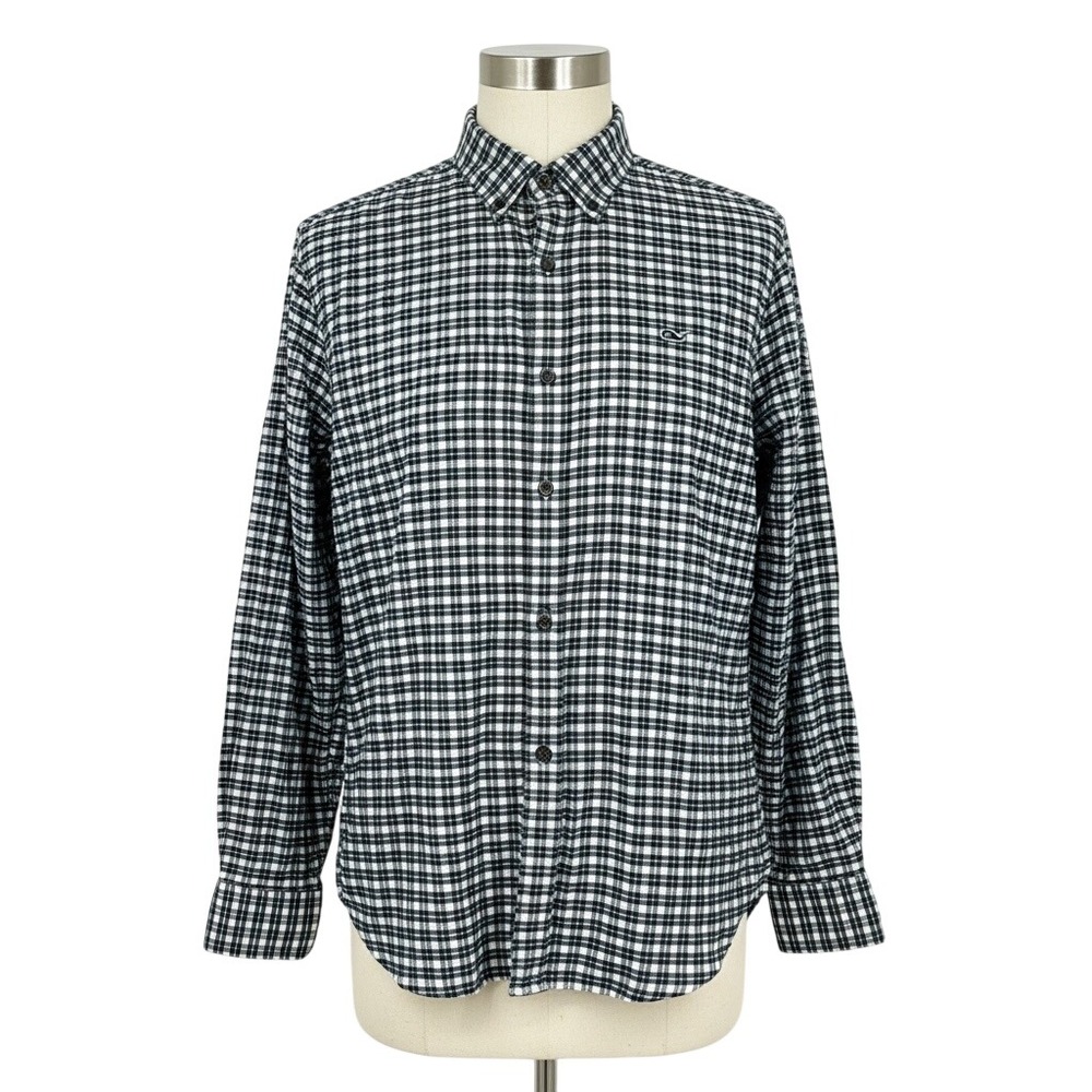 Vineyard Vines Mens XL Blue‎ White Plaid Flannel Button Down Shirt